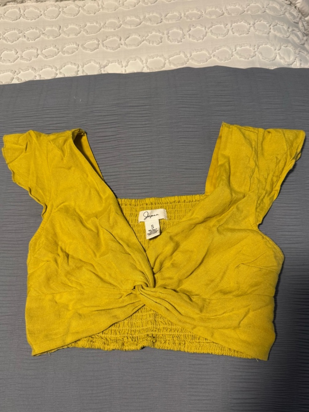 Mustard Yellow Twist-Front Crop Top